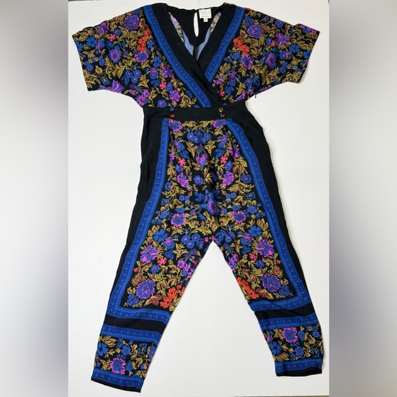 Anthropologie Pants - Anthropologie ETT:TWA Black and Blue Boho Jumpsuit with Floral Print Size 8